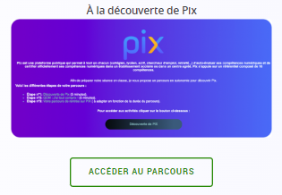 Capture d'écran + lien vers la page d'accueil du parcours "A la découverte de PIX"