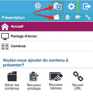 capture d'écran montrant les icônes permettant de déposer une présentation