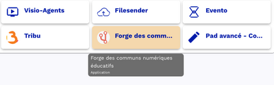 Différents accès aux outils du portail, dont la Forge