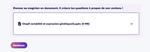 Capture montrant la sélection d'un diaporama (format PPTX) comme source pour l'IA.