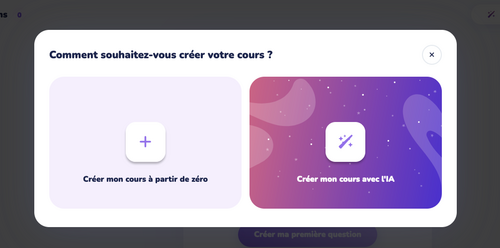 Capture de la fenêtre surgissante proposant de créer un cours à partir de zéro ou avec l'IA