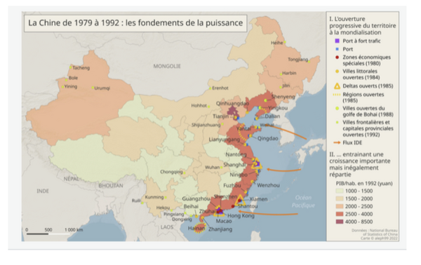 Carte de la Chine de 1979 à 1992