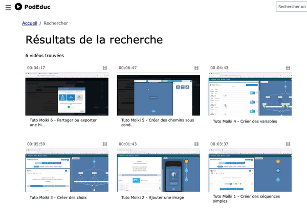 Capture des vidéos-tutoriels sur Moiki sur Podeduc