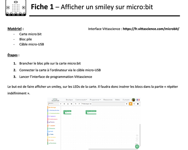 Capture de la première fiche de l'atelier