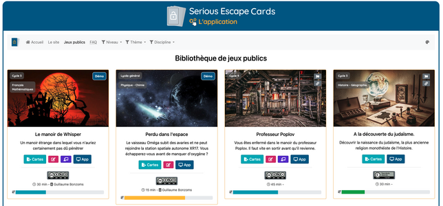 Bibliothèque de jeux disponibles sur le site